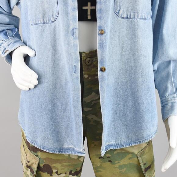 Vintage Distressed Long Sleeve Denim Work Shirt Men's Medium - Picture 3 of 10